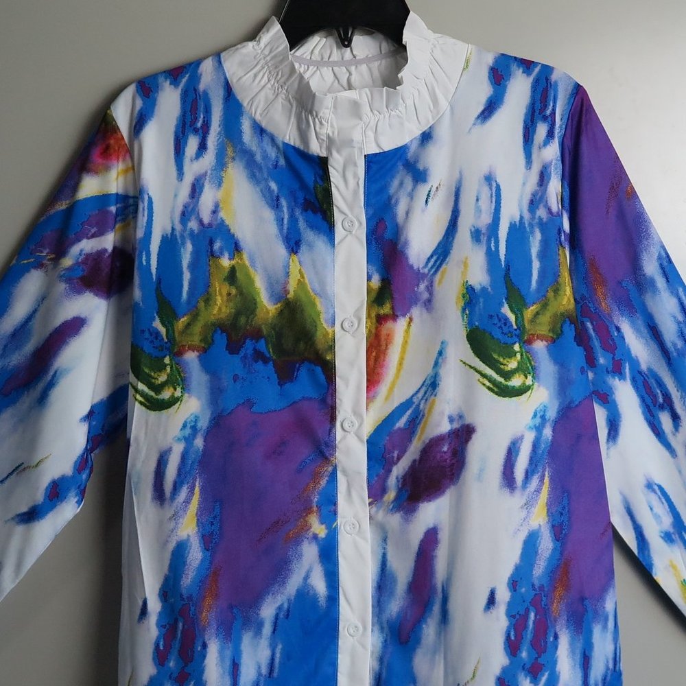 NWOT MISSLOOK Multi-Color Printed Turn-Down Collar Button-Up Tunic Blouse Sz 3XL - Picture 2 of 9
